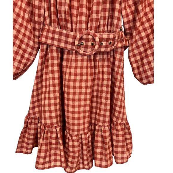 MINKPINK Cora mini plaid dress in blush/rust puff sleeves - Picture 11 of 15